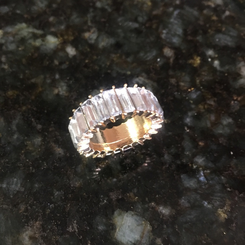 Anthropologie Gold Ring with Clear Baguette Stones
